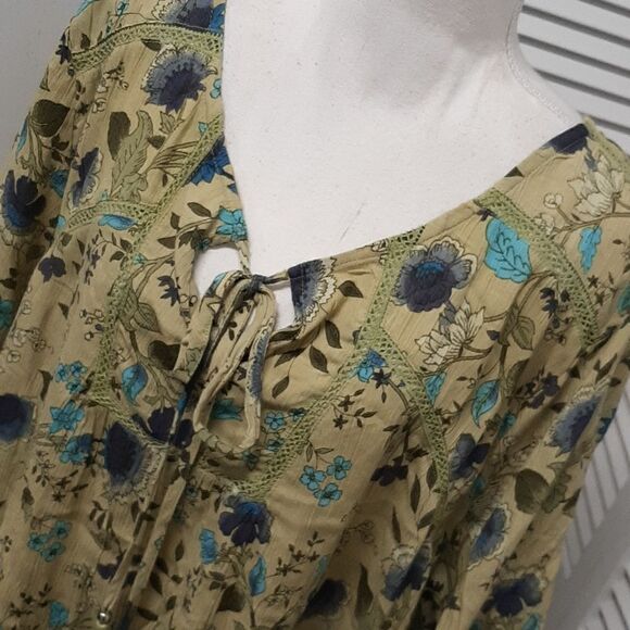 Evans Green and Blue Print Flowy Shirt with Tassels NWOT - Picture 2 of 11